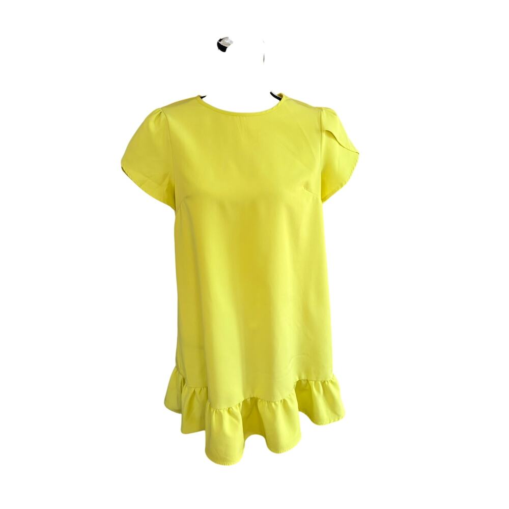 Women's M Yellow Ruffle Hem Shift Dress Preppy Summer Bright
